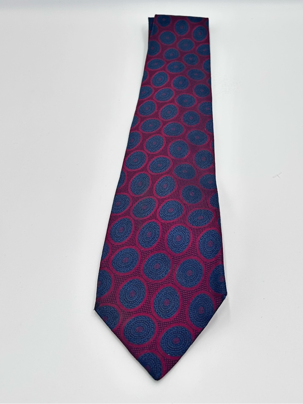 Valentino Navy and Burgundy Circular Pattern Silk Tie